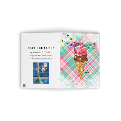 Merry & Bright Whimsical Ice Cream Cone Christmas Greeting Card - Colorful Ice Cream Greeting Cards, Fun Christmas cards, Thank You Cards, Handmade Greeting Cards, Party Invites, Ice Cream Lover Gift