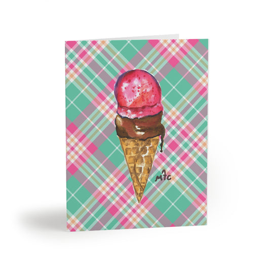 Ice Cream Cone Greeting Card - Watercolor Dessert Note Cards (8/16/24 pcs)