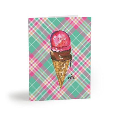 Ice Cream Cone Greeting Card - Watercolor Dessert Note Cards (8/16/24 pcs)