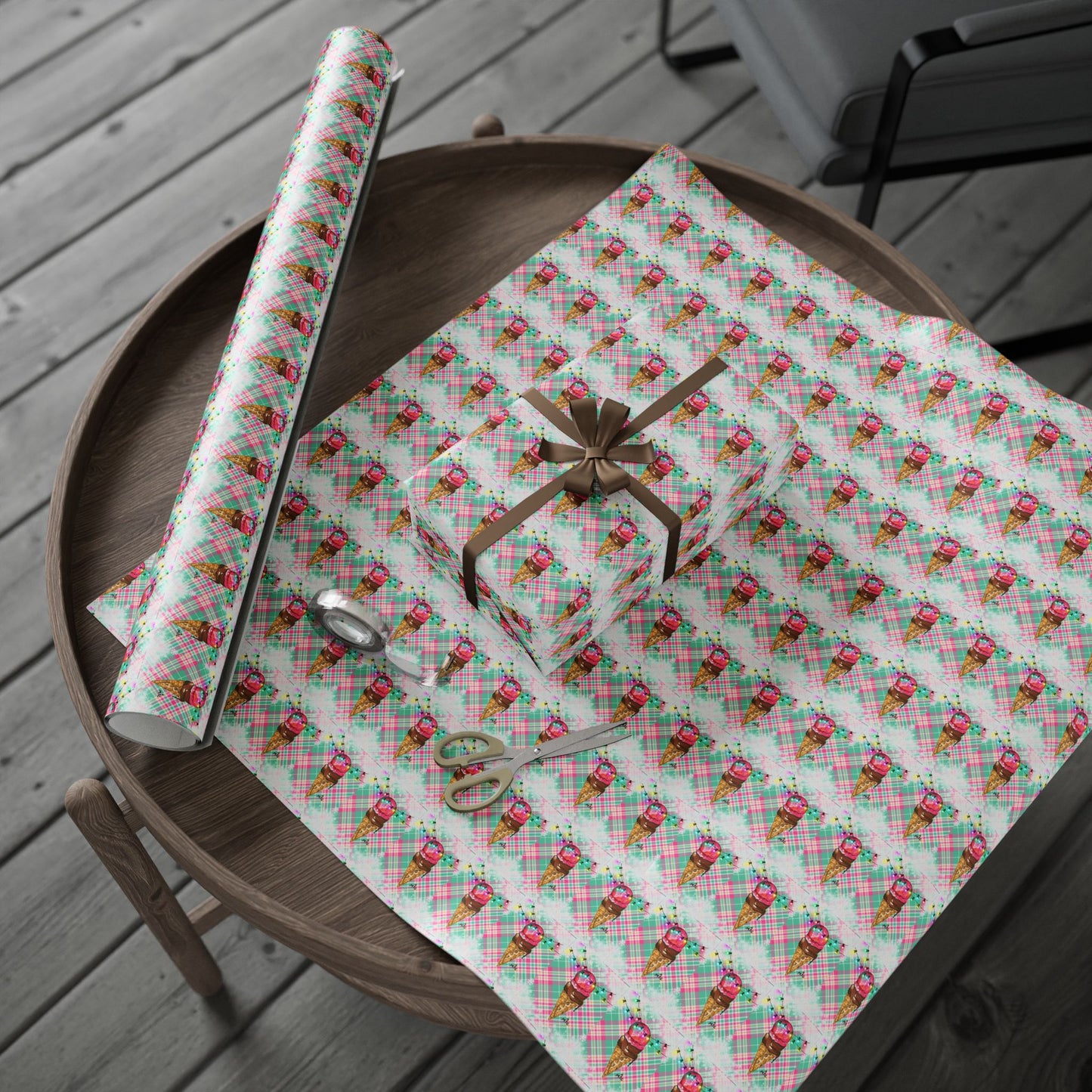 Merry & Bright Whimsical Ice Cream Cone Christmas Wrapping Paper